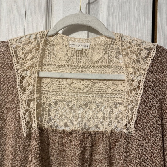 Coco + Jaimeson Open Front Boho With Crotchet Lace Detail Cardigan - Size Large - Picture 4 of 5